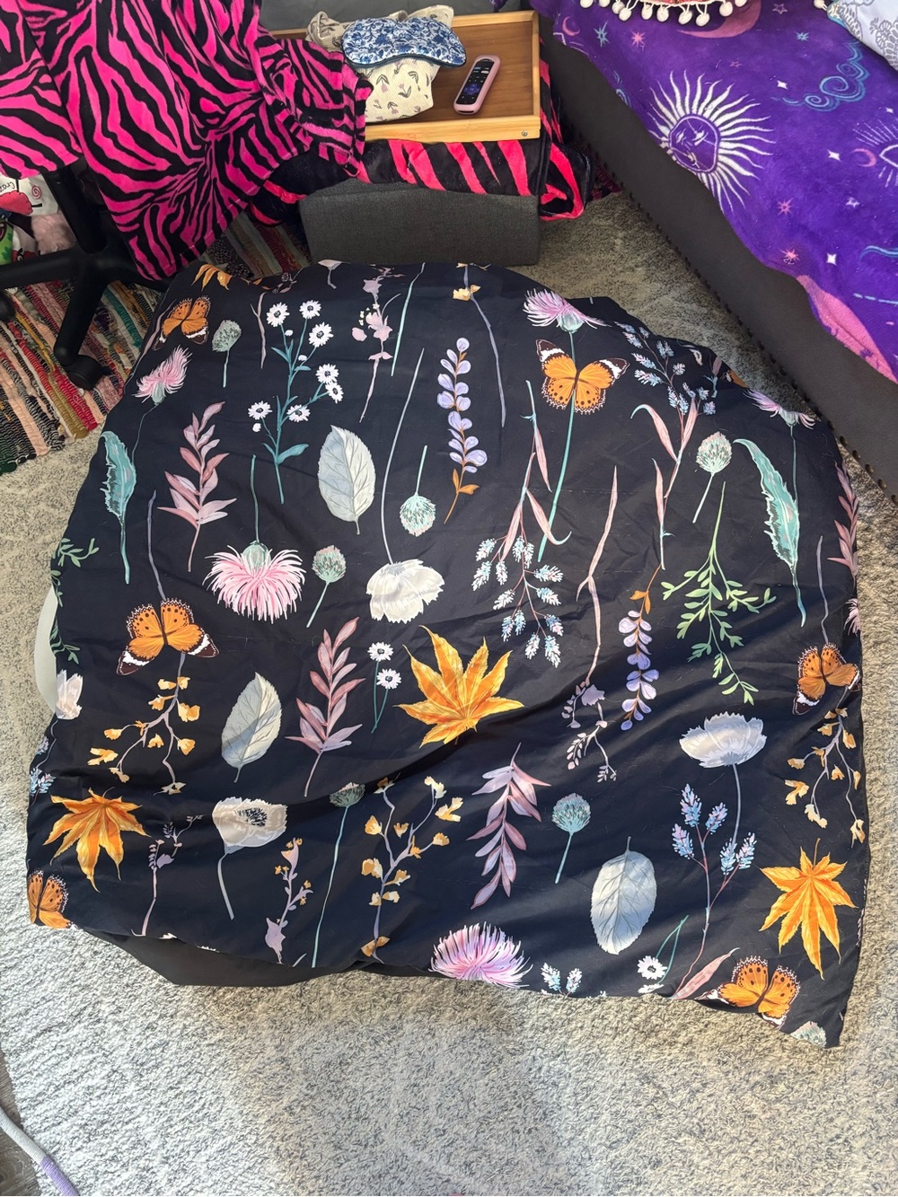 Floral Black Duvet Cover- Queen